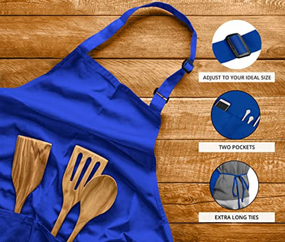Utopia Kitchen 2 Pack Bib Apron, Adjustable with 2 Pockets, Water and Oil Resistant, Cooking Kitchen Chef Apron for Women Men - color: Blue