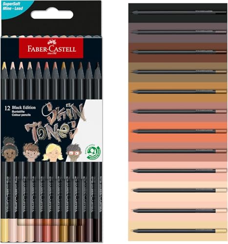 Faber-Castell Black Edition Skin Tone Colored Pencils, 12 Count - color: Skin tone, size: 12 Count (Pack of 1)