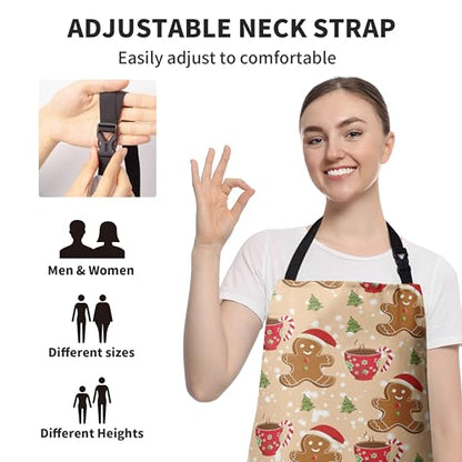 Cute Gingerbread Aprons for Adults - Christmas Baking Aprons with Two Pockets and Adjustable Strap for Cooking, Crafting, Sewing - color: Gingerbread Man