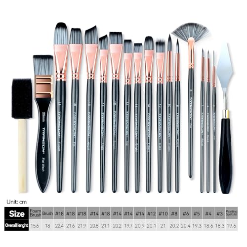 Transon 20Pcs Art Paint Brush Kit with Storage Case, 16 Brushes + Foam Brush Spatula Sponge for Acrylic Oil Watercolor Gouache, Adults Teens Beginners Art Supplies - color: Black