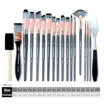Transon 20Pcs Art Paint Brush Kit with Storage Case, 16 Brushes + Foam Brush Spatula Sponge for Acrylic Oil Watercolor Gouache, Adults Teens Beginners Art Supplies - color: Black