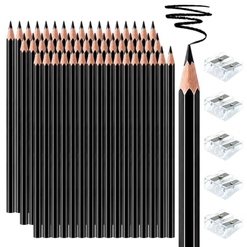 50 PCS Black Colored Pencils, Pre-sharpened Professional Wooden Art Pencils Set for Artists Painting | Premium Drawing Sketching Supplies - color: Black