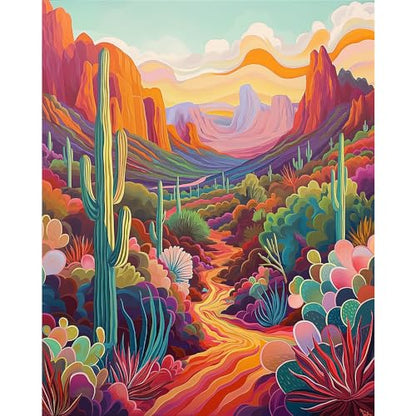 Natuyalo Paint by Numbers Kit for Adults Beginners and Kids, 16" Wx20 L Canvas Pictures Drawing Acrylic Paintwork with 3 Pcs Paintbrushes, Cactus in Wilderness - color: ART-04