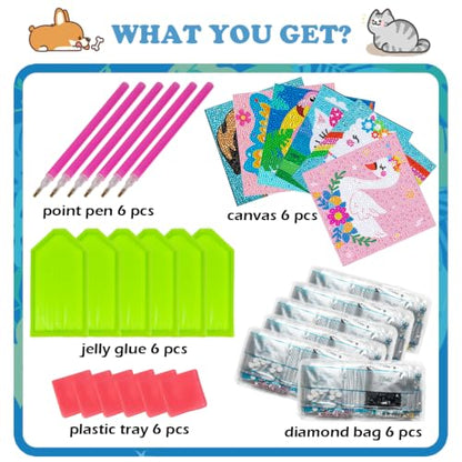 Labeol Diamond Art Kits for Kids Crafts for Girls Ages 6-8-10-12 Easy to DIY Creative Diamond Art Sticker Craft by Numbers Kits for Kids and Adult Beginners (6 Pack Animal) - style: 6 pack Animal
