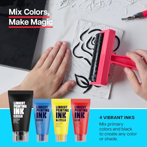 Linocut Printing Kit - Stamp Making Carving Tools - Crafts for Adults - Easter Unique Gifts - Teen Boy Gifts - Birthday Gift Ideas for Women - Hobbies DIY Kits for Adults, Boys, Girls, Women, Men