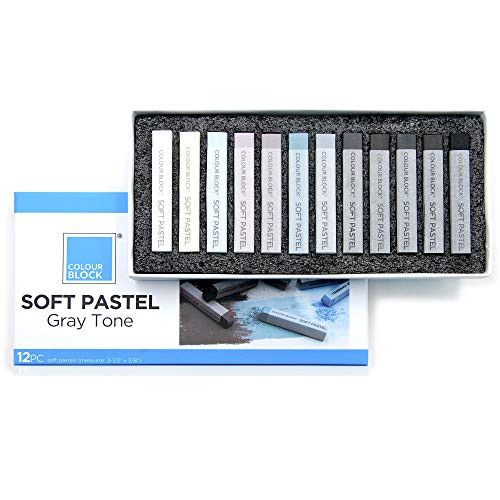 COLOUR BLOCK 12-Piece Assorted Gray Soft Pastels Art Set | Professional Chalk Pastels for Adult Artists | Art Supplies for Drawing and Shading - color: 12 Colors (Grey Tone - Paper Box)