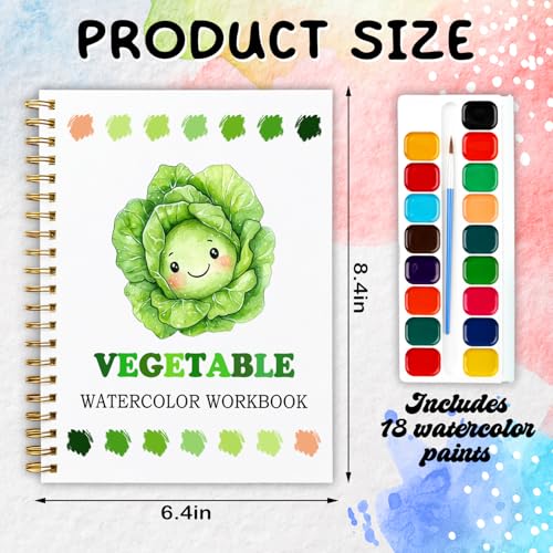 12 Patterns Vegetable Watercolor Set, Fresh Harvest Garden Painting Book for Beginners, DIY Art Gift for Women and Adults, Stress Relief Watercolor Workbook, Farm to Table Art Kit - color: Green-Vegetable