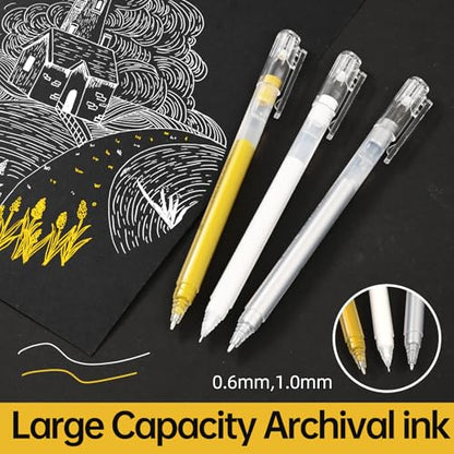 GETHPEN Gold Silver White Gel Pen, 0.6/1.0mm Fine Point Gel Ink Pens - size: 1 Count (Pack of 6), style: 6 Pack White, Gold and Silver