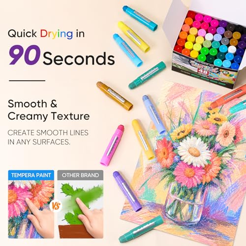48 Colors Tempera Paint Sticks,Washable Paint Sticks for Kids,Non-Toxic,90s Quick Drying, Allergen Free and High Coverage Solid Tempera Paint Stick,Ideal Gifts for Kids and Toddlers - color: 12 Classic+12 Metallic+12 Pastel+12 Neon
