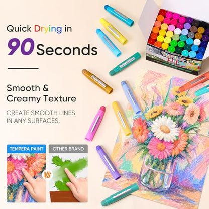 48 Colors Tempera Paint Sticks,Washable Paint Sticks for Kids,Non-Toxic,90s Quick Drying, Allergen Free and High Coverage Solid Tempera Paint Stick,Ideal Gifts for Kids and Toddlers - color: 12 Classic+12 Metallic+12 Pastel+12 Neon