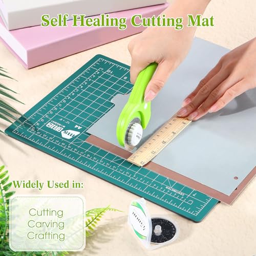 Chunful 5 Pcs Rotary Cutter Set 2 Pcs A4 Self Healing Cutting Mat & 45mm Fabric Cutter Wheel with 2 Blades 9 x 12 Inch Sewing Cutting Mats for Crafts Quilting Patch Working Hobby