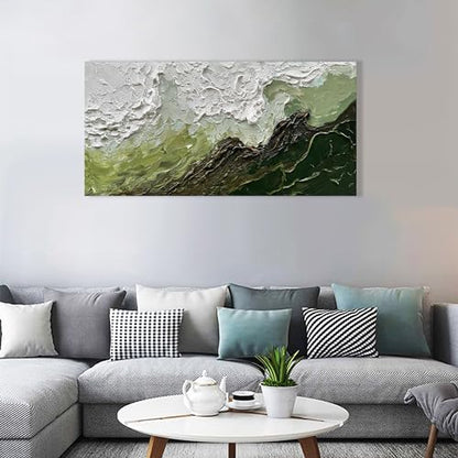Art 24x48 Inch Hand-Painted Green and White Texture Oil Painting Modern Abstract Canvas Art Home wall Decoration - color: Dn171