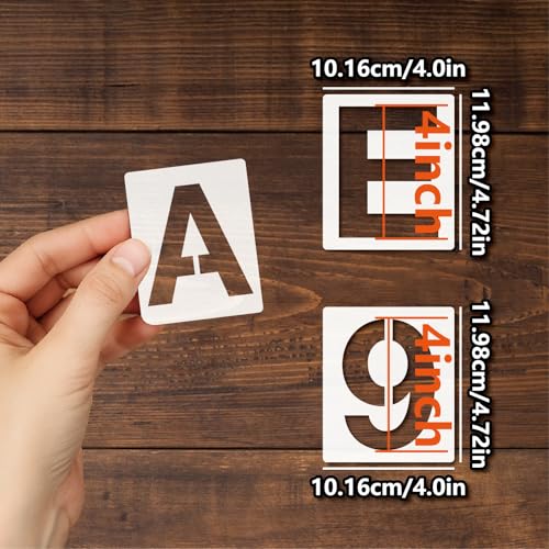 Letter Stencils 36pcs 4 Inch Number Alphabet Reusable Plastic Templates Craft Stencil Paint Template Signs for Road, Wall, Wood, Mailbox（4in） - size: 4in