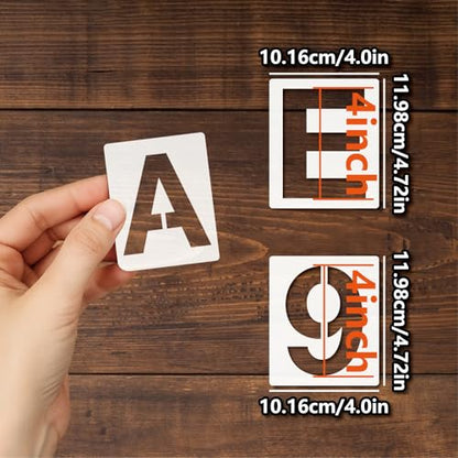 Letter Stencils 36pcs 4 Inch Number Alphabet Reusable Plastic Templates Craft Stencil Paint Template Signs for Road, Wall, Wood, Mailbox（4in） - size: 4in