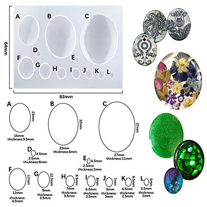 FUNSHOWCASE Oval Cabochon Resin Epoxy Silicone Mold - color: 12 Cavities Oval Designs