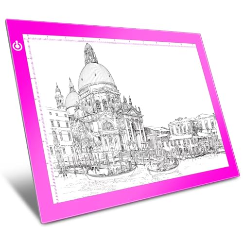 Pink A4 Dimmable LED Artcraft Light Box Tracer Slim Light Pad Portable Tablet, USB Power Cable Copy Drawing Board Tracing Table for Artists Designing, Animation, Sketching, Stenciling X-ray Viewing - color: Pink, size: A4 Light Pad