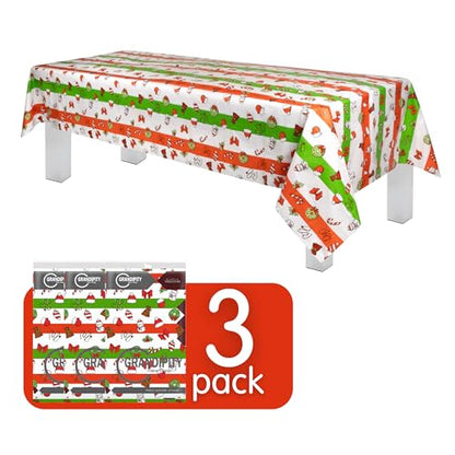 Grandipity Holiday Christmas 3 Pack Premium Disposable Plastic Tablecloth 54 Inch. x 108 Inch. Rectangle Table Cover - color: Christmas, size: 54" x 108" - 3 Pack
