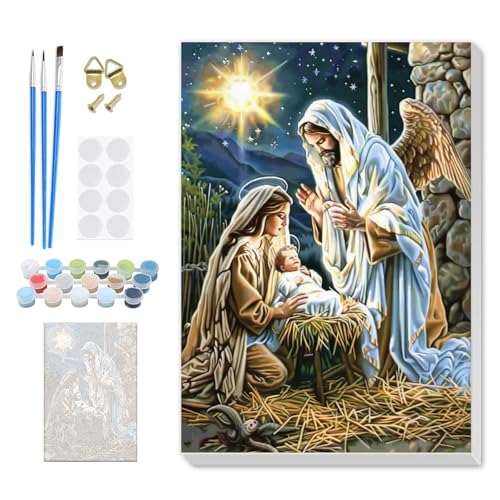SENQAO Christmas Paint by Numbers for Adults Framed, Jesus Adults' Paint-by-Number Kits, Adult Paint by Number Kits on Canvas, Acrylic Number Painting for Home Decor, 8x12in - color: jesus