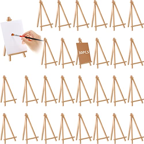 BBTO 30 Pack Wood Easels Tabletop Display Easels Art Craft Painting Easel Stand Wooden Triangle Painting Easel Arts Crafts Tripod Easels for Artist Adults Students
