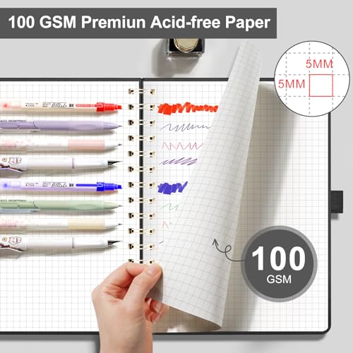 EMSHOI Graph Grid Spiral Journal Notebook, 110 Pages, A4 (8.2" x 11.2") - color: Black, style: A4 Graph
