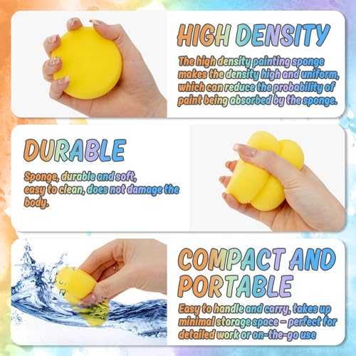 Sukh 16PCS Painting Sponges - Round Foam Pads for Watercolor Art Crafts | Soft Absorbent Pads for Acrylic Painting, Pottery Projects, DIY Crafts and Classroom Activities with Easy Grip Design