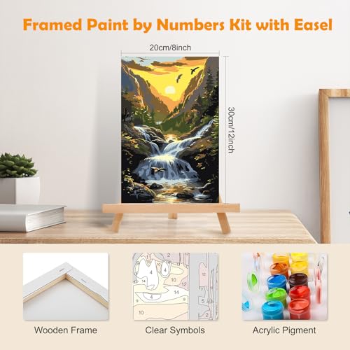 MOGTAA Landscape Paint by Numbers Kit for Adults Beginners with Frame, Sunset Adult Paint by Number Kits on Canvas with Easel, Easy DIY Oil Painting Kits for Home Decor, 8x12in - color: Landscape3