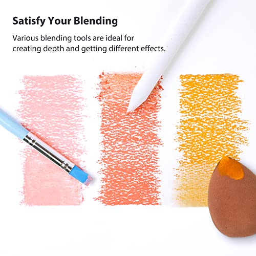 COLOUR BLOCK 130pc Soft Pastel Set & Blending Tools I Wooden Case Chalk Pastels & Versatile Sketching Tools, Drawing Art Blenders for Beginners and Experienced Charcoal Artists