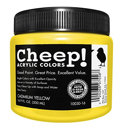 Cheep! Acrylic Paint Jar, 16.9 oz, Cadmium Yellow Hue - color: Cadmium Yellow Hue, 16.9-ounce