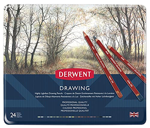 Derwent Colored Drawing Pencils, Metal Tin, 24 Count (0700672) - size: 1 Count (Pack of 24)