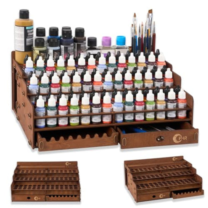 OPHIR Wooden Paint Organizer 98 Holes Rack for Miniature Paints & Brushes - size: 1.02"-98 Holes