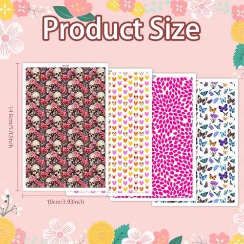 20 Pcs Clay Transfer Paper for DIY Art Crafts, Halloween Skull Floral Butterfly Heart 4 Pattern Design Water Polymer Clay Transfer Sheets Paper for Polymer Clay Jewelry Earrings Making 5.82X3.93 in - color: 4 Pattern Sets