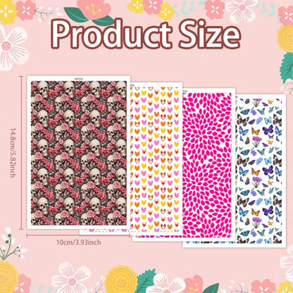 20 Pcs Clay Transfer Paper for DIY Art Crafts, Halloween Skull Floral Butterfly Heart 4 Pattern Design Water Polymer Clay Transfer Sheets Paper for Polymer Clay Jewelry Earrings Making 5.82X3.93 in - color: 4 Pattern Sets