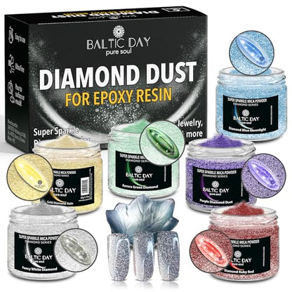 BALTIC DAY Diamond Dust – 6 Color Luxury Glitter Set for Epoxy Resin – Ultra Sparkle Mica Powder for Crafts, Tumblers, Jewelry & Art – Brilliant Crystal Shimmer Pigments - color: Diamond Dust Set