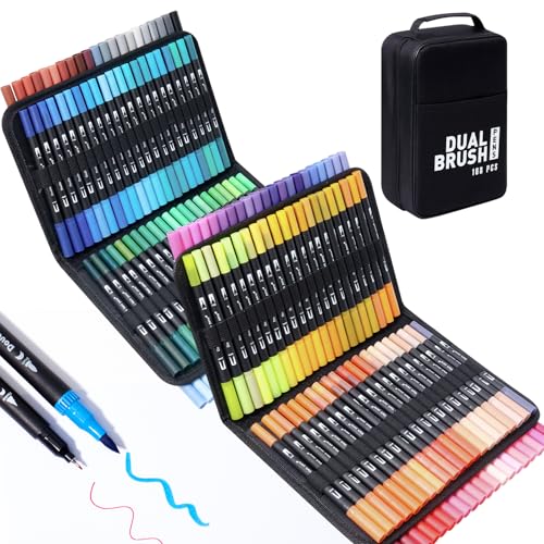 168 Colors Markers for Adult Coloring Books No Bleeding - Dual Tip Art Coloring Markers Set with Foldable Case for Drawing, Painting, Fine Tip and Brush Tip Water Based Brush Pens for Artists