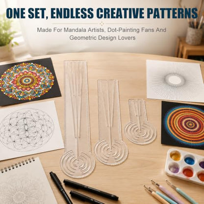 3-in-1 Mandala Dot Art Tool with Precision Holes, Professional Circle Maker, Compass and Protractor Ruler for Geometric Pattern Design and Dotting Art