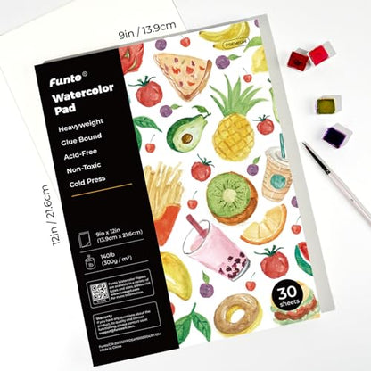 Funto Watercolor Paper Pads, 9x12, 140lb/300gsm, 30 Sheets Each, Cold Pressed, Acid-Free Heavyweight Art Paper for Painting, Drawing - color: 9x12-White-2Pack