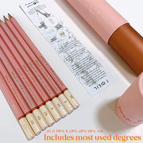 L'oeil Professional Soft Graphite Sketching Pencils Set of 12 (Selected 3H-10B) in Incense Cedar Wood for Pencil Drawing, Sketching, Shading for Beginners & Pros (Pink)