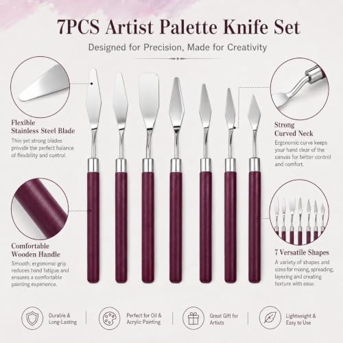 7 Pcs Palette Knife Set, Painting Spatula Tools for Acrylic Oil Art Mixing