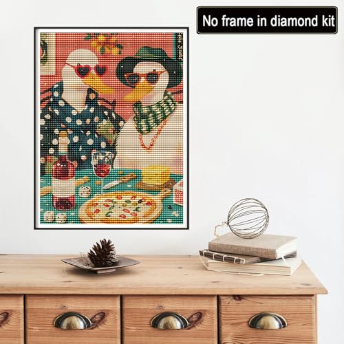 Reofrey DIY Diamond Art Kits for Adults Picnic Ducks, Full Drill Round Rhinestone Diamond Painting Kits for Adults, Cross Stitch Embroidery Canvas for Crafts Home Wall Decor 12x16 inch/ 30x40cm - color: Picnic Ducks