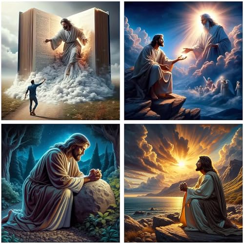 4 Pack Diamond Art Kits for Adults, Jesus Diamond Painting Kits 12x12 inch | DIY Jesus Diamond Art Painting Kits for Adults Beginner, 5D Round Full Drill Diamond Art Dots Gem Kits for Home Decor Gifts - color: 4 Pack Jesus, size: 11.8x11.8in(30x30cm)
