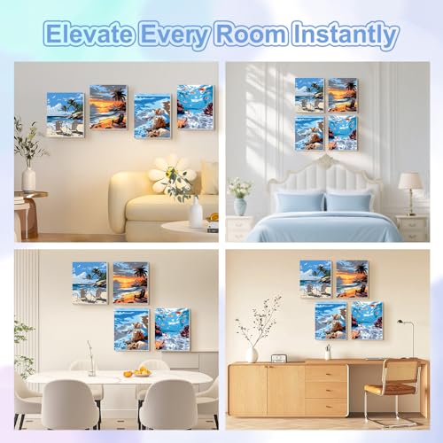 TOSTOG Seascapes 4 Pack Framed Canvas Paint by Numbers Art Kit for Adults and Kids, Beginner Acrylic Oil Painting Supplies with Wooden Frame for Home Wall Decor 20 * 25 cm/8 * 10 in - color: Seascapes
