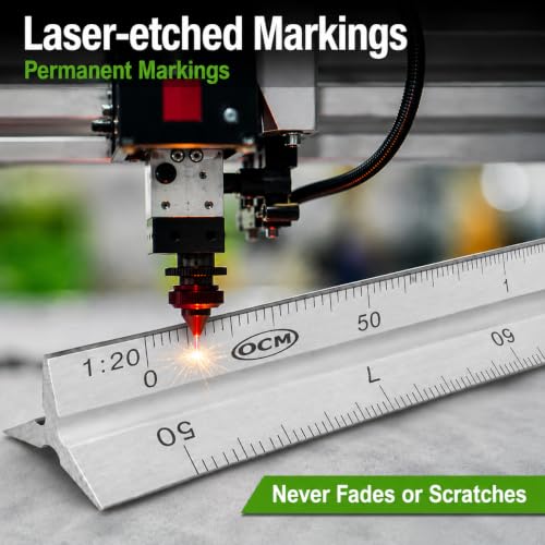 OCM Metric Triangular Engineer Scale Ruler (Proffessional Grade Solid Aluminum) 30 Centimeters Metric Engineering Architectural Mechanical Drafting Ruler - 1:20, 1:25, 1:50 1:75, 1:100, 1:125