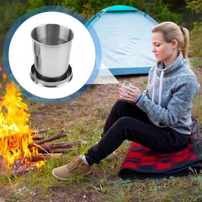 Stainless Steel Collapsible Cup, 150ml Camping Folding Cup Retractable Travel Mug with Lid Keychain Portable Drinking Outdoor Demountable Stackable Expandable Protective Cap for Hiking Picnic(M) - size: M