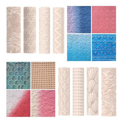 8 Pcs Polymer Clay Texture Roller, Texture Roller for Clay, 3.15 in x 0.79 in Pottery Texture Rollers for Jewelry Making, Like Texture Sheets, Work with Polymer Clay Cutters - color: YELLOW