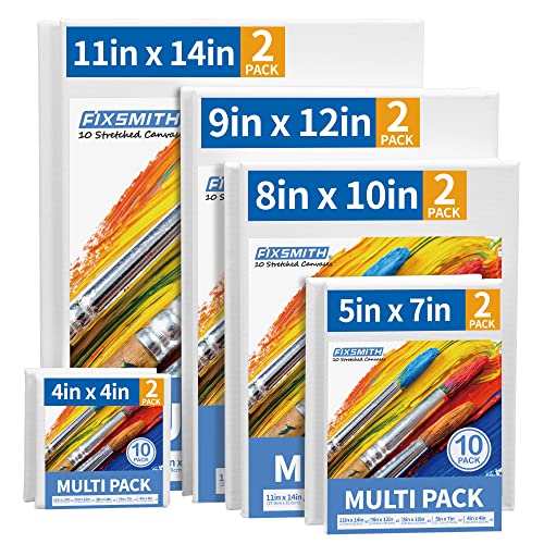 Stretched Canvas for Painting- 10 Pack Multisize 4x4,5x7,8x10,9x12,11x14 (2 of Each),100% Cotton,Primed,for Acrylic,Oil,Other Wet or Dry Art Media,for Artists,Kids,Beginners and More. - size: Multipack-10 PK