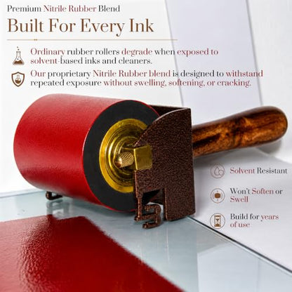 Leoball® Big Beautiful Brayer. 3" Diameter Roller with Ultra-Soft Nitrile Rubber Block Printing Brayer, Deluxe 30-35 Hardness, with Internal Bearing tech. 2 inch - size: 2 inch