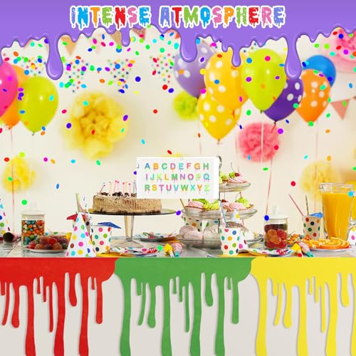 6 Pcs Art Party Table Skirt for Back to School Classroom Paint Party Decor 40 x 28 Inch Rainbow Paint Splatter DIY Back to School with Double Sided Tape for Cartoon Happy Birthday Supplies