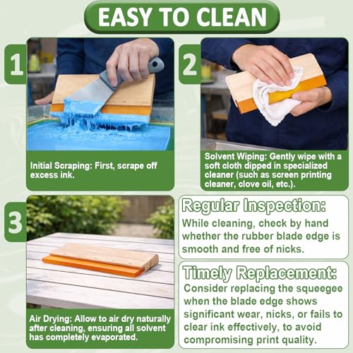 Screen Printing Squeegee, 75 Durometer Wooden Ink Scraper Set | 3 Sizes 5.9/9.4/13.7 Inch, Durable Wood Handle with Firm Rubber Edge for Smooth Ink Spreading and Stencil Printing