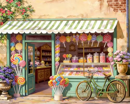 TFIAVSIN Candy Shop Paint by Numbers Kit for Adults Beginner, Colorful Candy & Sweets Scene, Complete Painting Kit with Acrylic Paints, Brushes & Canvas, Fun DIY Art Project, 16x20 Inch - color: Candy Shop