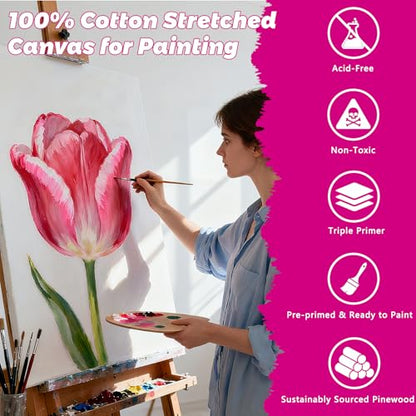 Stretched Canvas for Painting, 24Pack Canvas Value Pack for Painting, Triple Primed 5/8" Profile Cotton Professional Artist Quality Blank Canvas,Ready to Paint, Art Supplies for Acrylic, Oil - size: 24PK